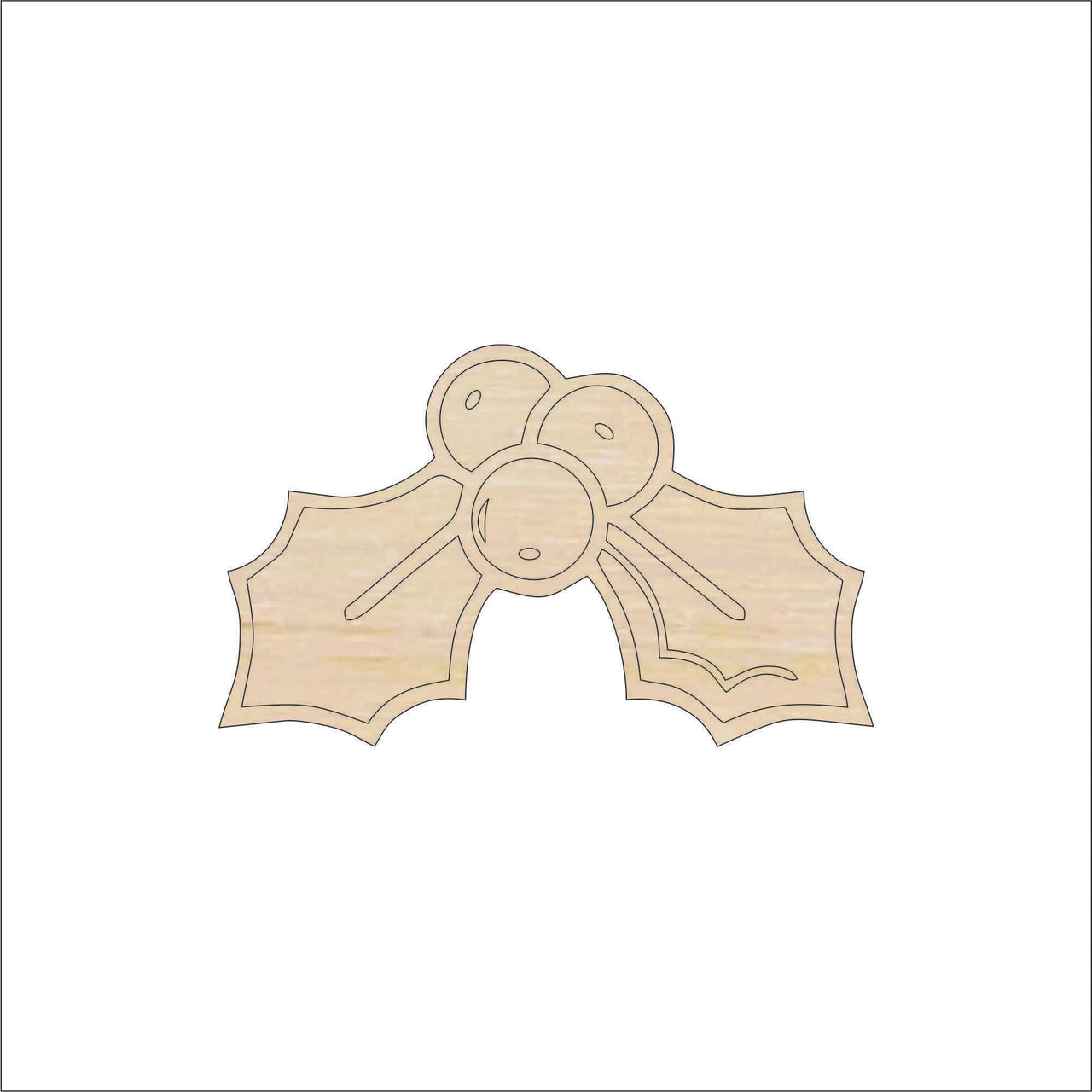 Holly Wood Craft Shape - Laser Cut Baltic Birch Unfinished DIY Wood Art Supplies XMS215 - The Wood Shape Store