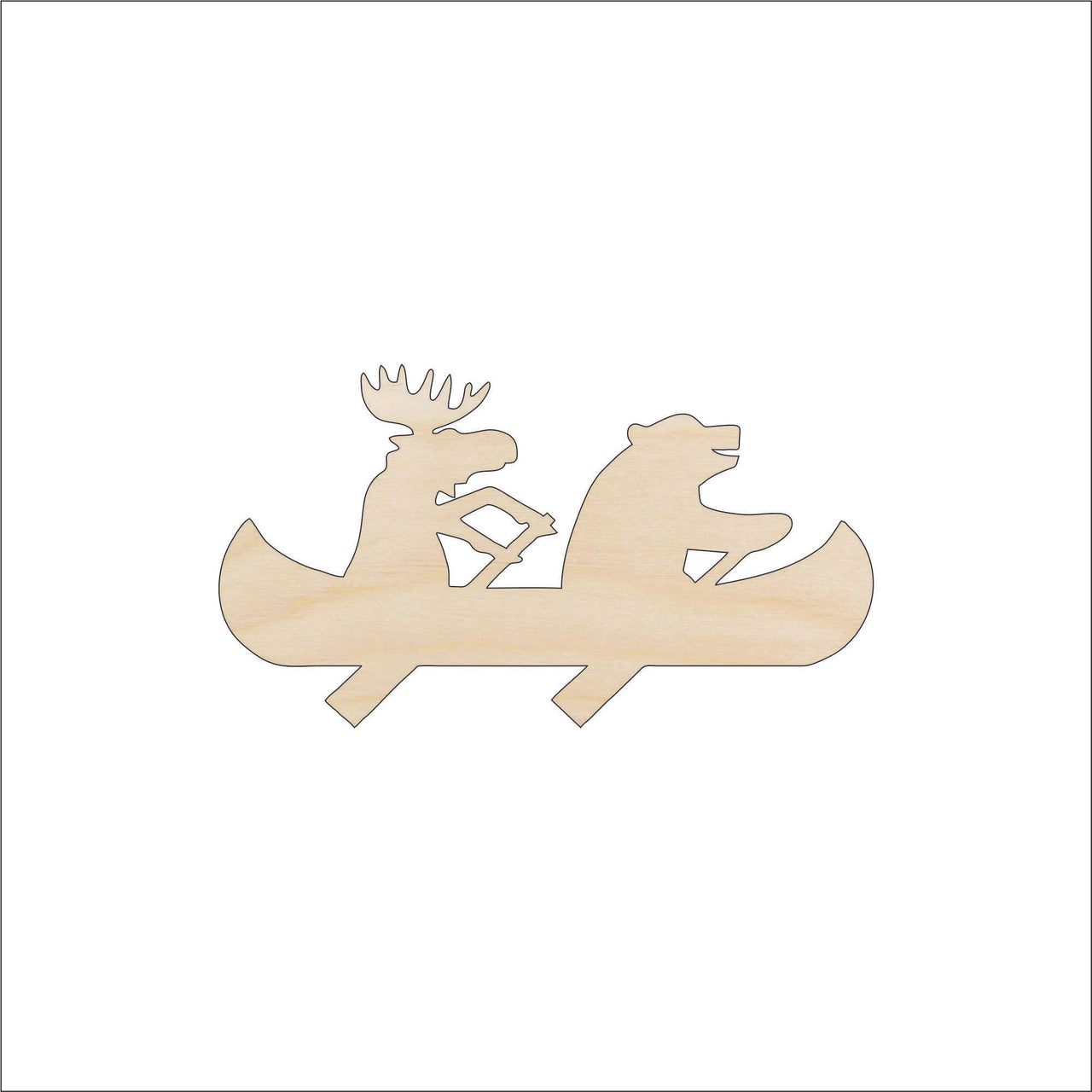 Moose & Bear Canoe Wood Craft Shape – Laser Cut Baltic Birch Unfinished DIY Art Supplies ANML76 - The Wood Shape Store