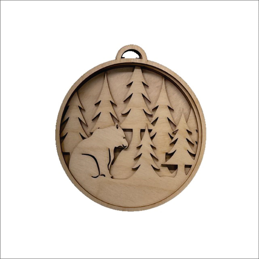 Polar Bear Wood Craft Ornament – Laser Cut Baltic Birch Unfinished DIY Art Supplies Kit AN26