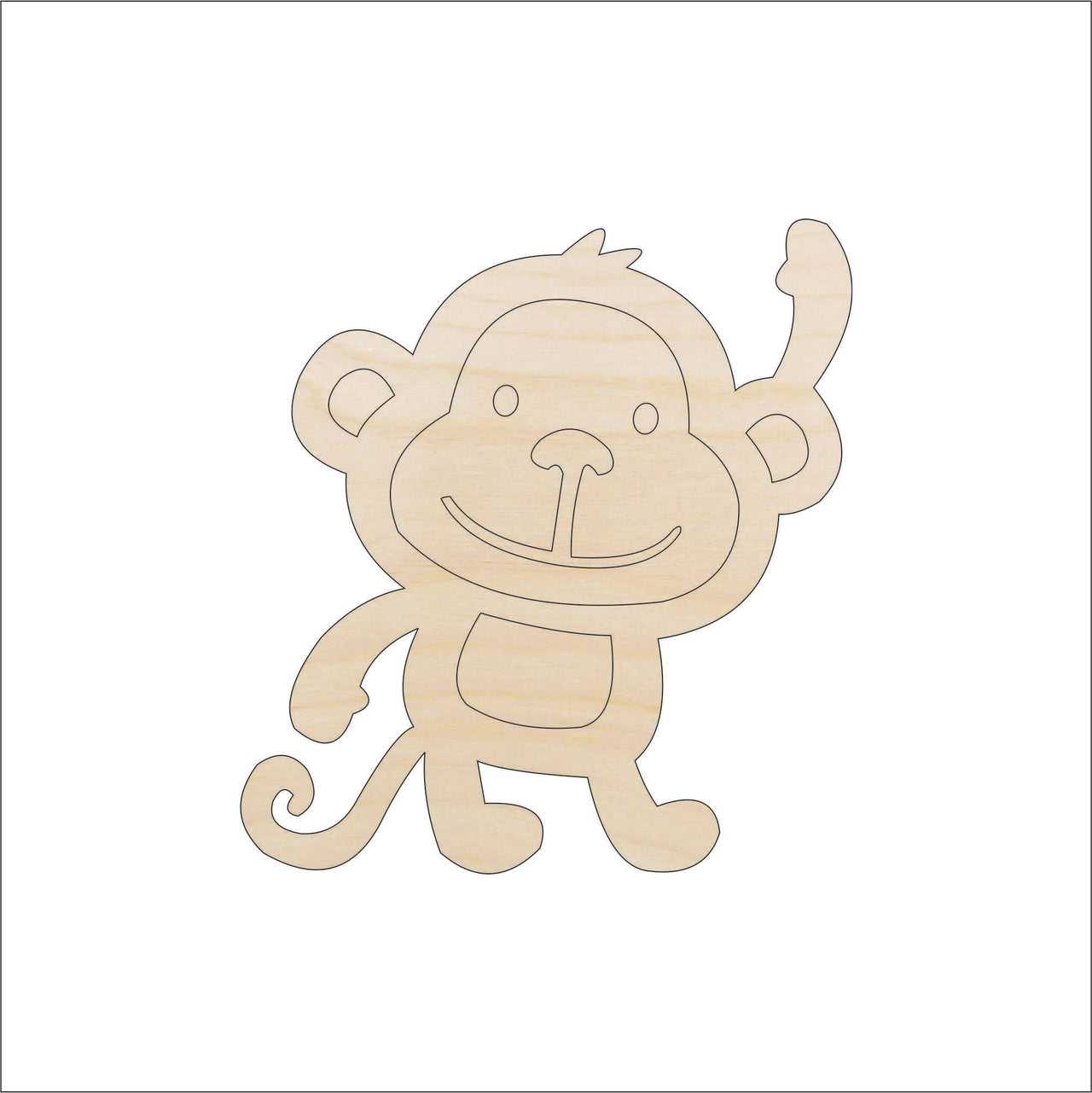 Waving Monkey Wood Craft Shape – Laser Cut Baltic Birch Unfinished DIY Wood Art Supplies APE10 - The Wood Shape Store