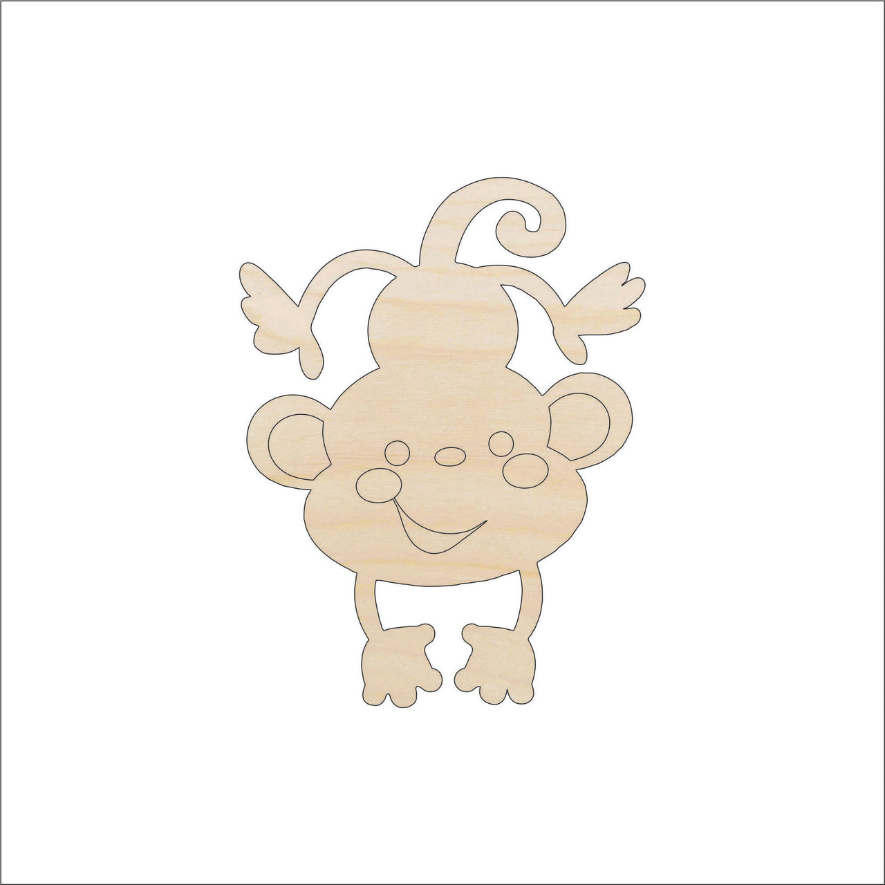 Cute Monkey Wood Craft Shape – Laser Cut Baltic Birch Unfinished DIY Wood Art Supplies APE13 - The Wood Shape Store