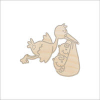 Stork with Baby Wood Craft Shape – Laser Cut Baltic Birch Unfinished DIY Wood Art Supplies BBY12 - The Wood Shape Store
