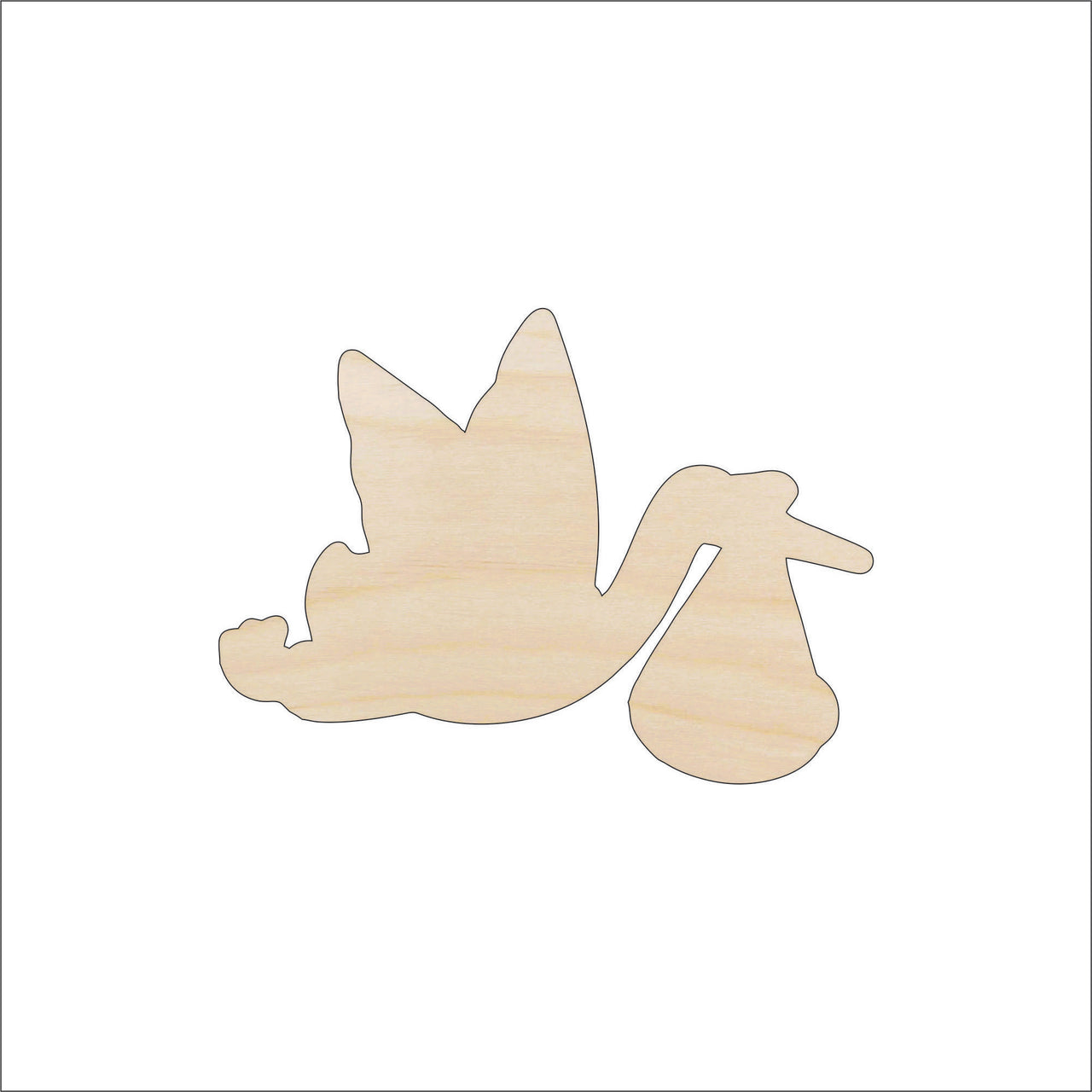 Stork & Baby Wood Craft Shape – Laser Cut Baltic Birch Unfinished DIY Wood Art Supplies BBY29 - The Wood Shape Store
