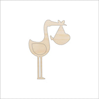 Stork & Baby Wood Craft Shape – Laser Cut Baltic Birch Unfinished DIY Wood Art Supplies BBY30 - The Wood Shape Store