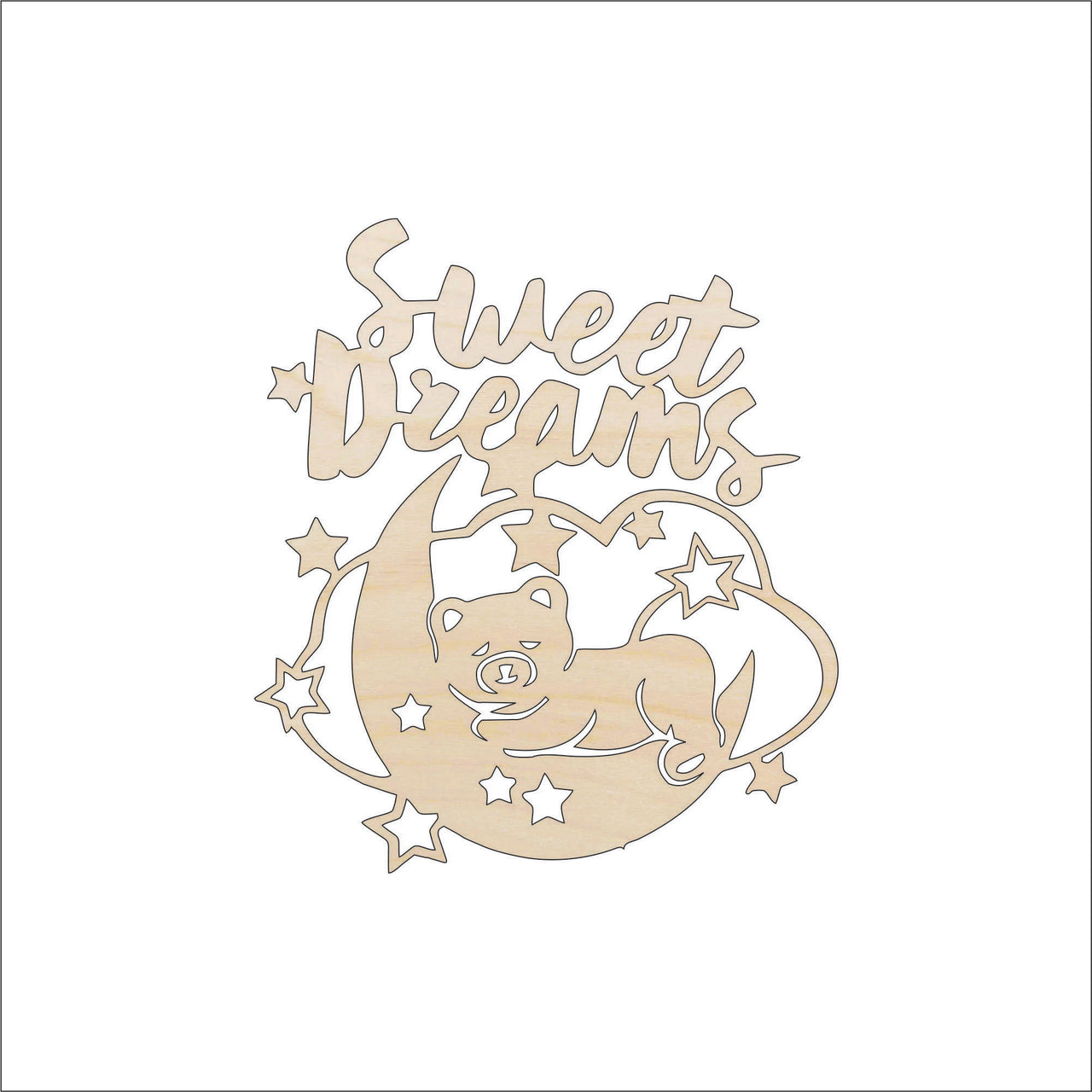 Bear & Moon Wood Craft Shape – Laser Cut Baltic Birch Unfinished DIY Wood Art Supplies BBY41 - The Wood Shape Store