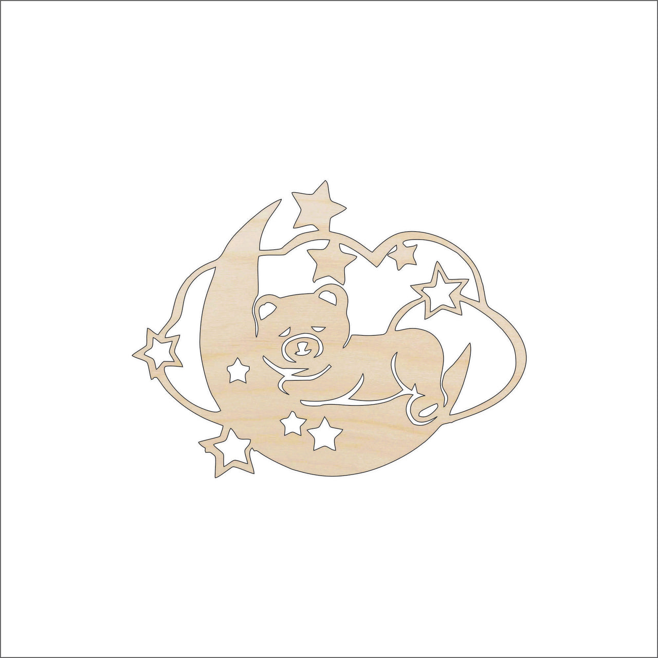 Bear & Moon Wood Craft Shape – Laser Cut Baltic Birch Unfinished DIY Wood Art Supplies BBY47 - The Wood Shape Store