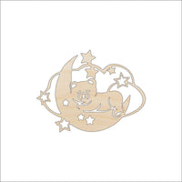 Bear & Moon Wood Craft Shape – Laser Cut Baltic Birch Unfinished DIY Wood Art Supplies BBY47 - The Wood Shape Store