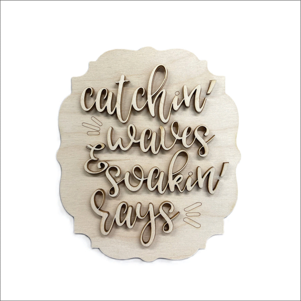 Catching Waves 3D Laser Cut Door Sign – Baltic Birch Wood Craft Supplies | DIY Kit BC104