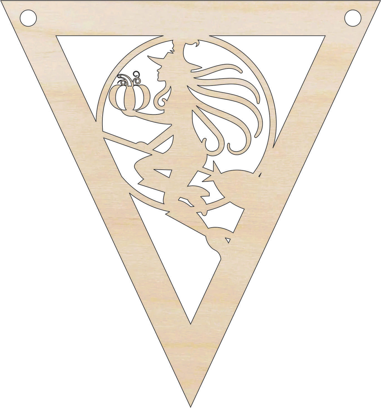 Witch Banner Wood Craft Shape – Laser Cut Baltic Birch Unfinished DIY Wood Art Supplies FAL289 - The Wood Shape Store