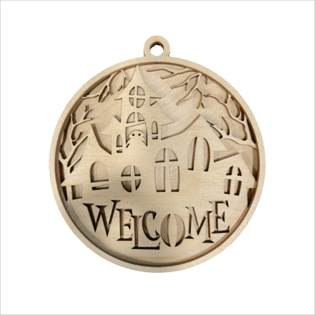 Halloween Welcome Sign 3D Laser Cut Door Sign – Baltic Birch Wood Craft Supplies | DIY Kit HA114