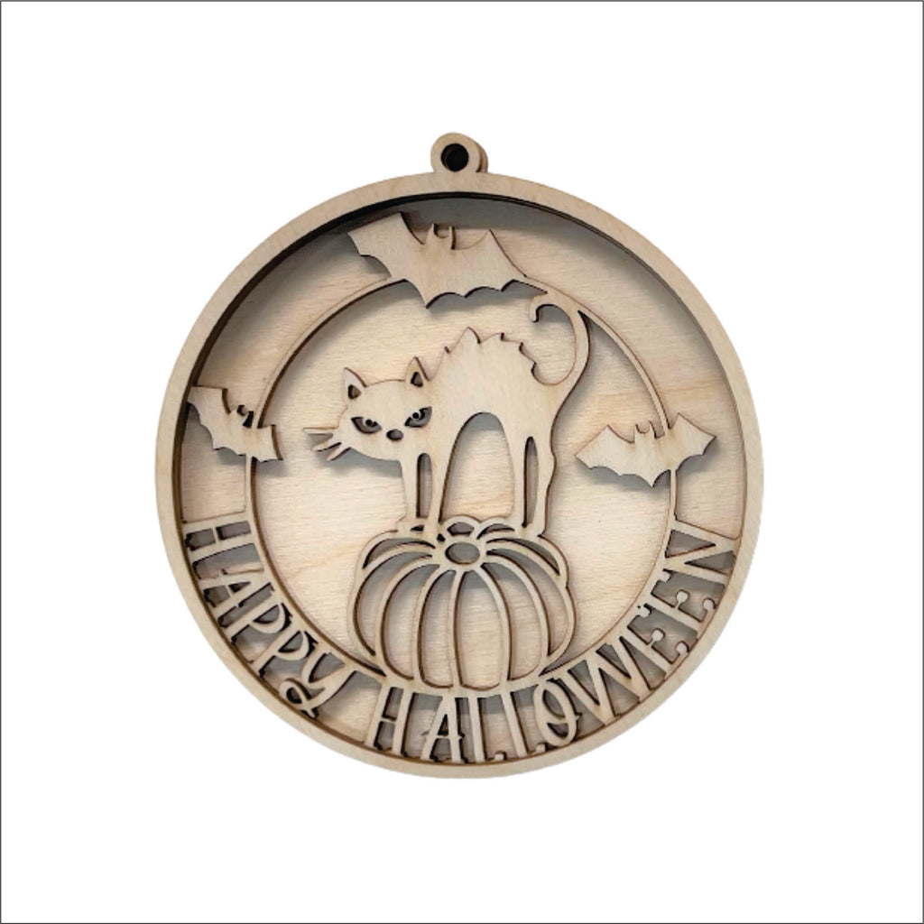 Halloween Cat 3D Laser Cut Door Sign – Baltic Birch Wood Craft Supplies | DIY Kit HA120