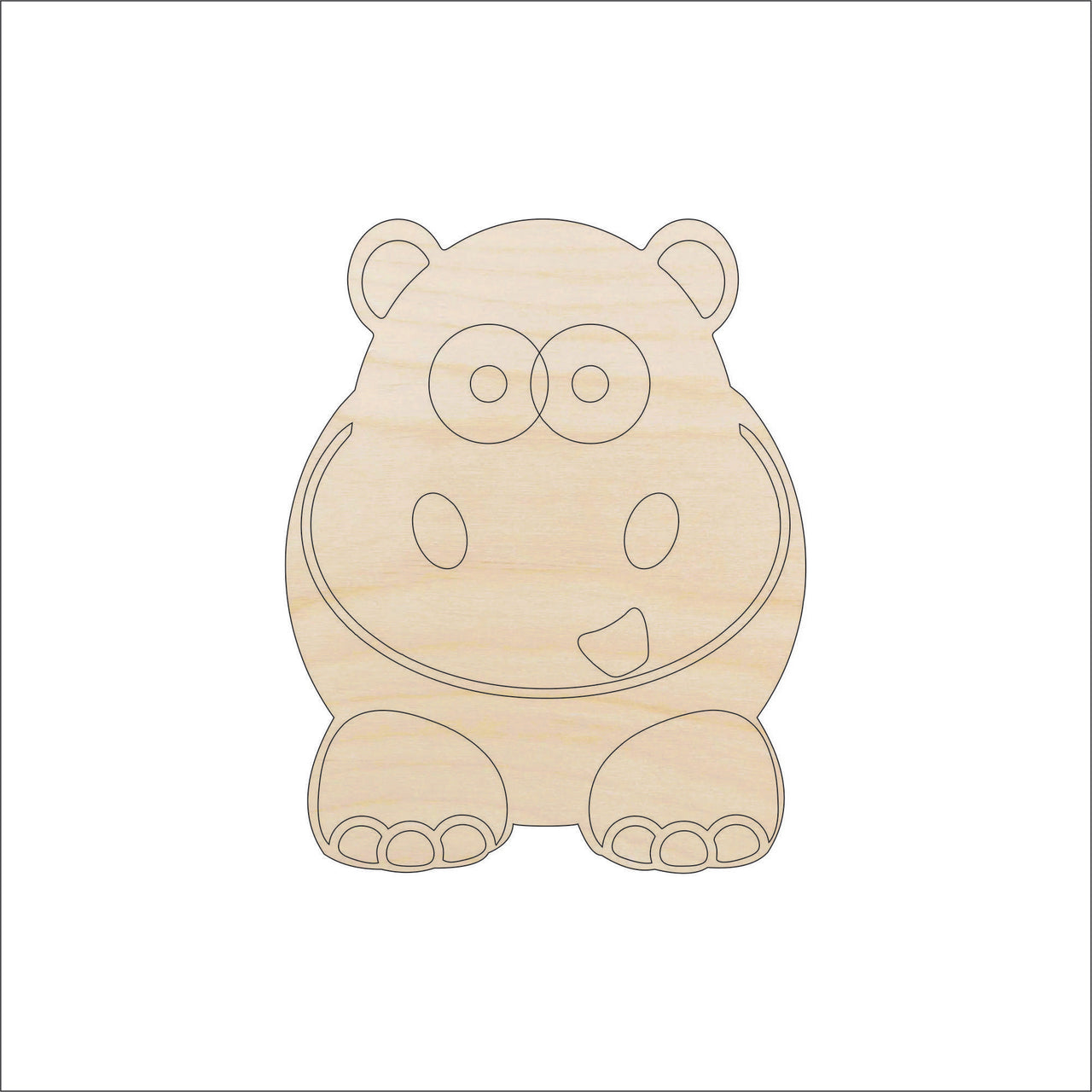 Hippo Wood Craft Shape – Laser Cut Baltic Birch Unfinished DIY Wood Art Supplies HIP5 - The Wood Shape Store