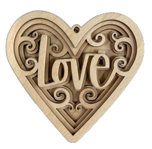 3D Ornament Heart 4 Pieces Laser Cut Out Unfinished ORN321