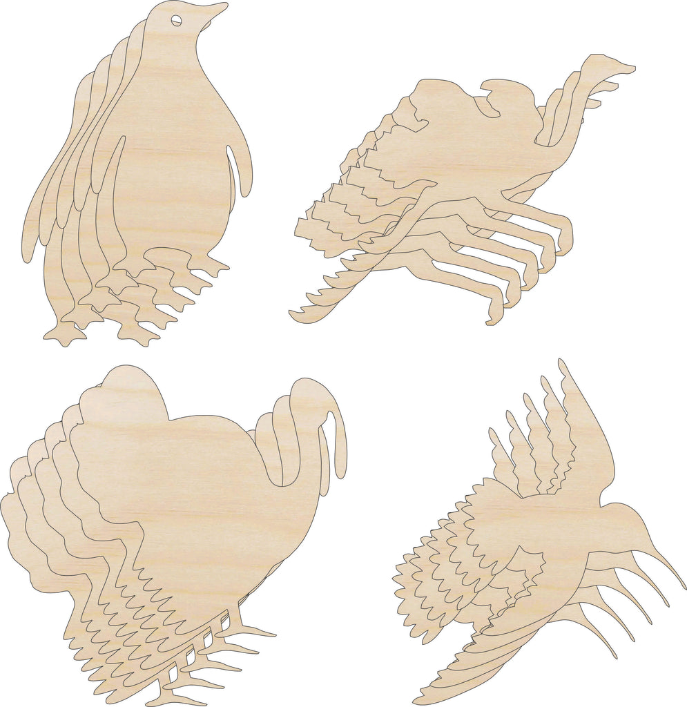 Pack Bird Shapes - Laser Cut Out Unfinished Wood Craft Shapes PK10