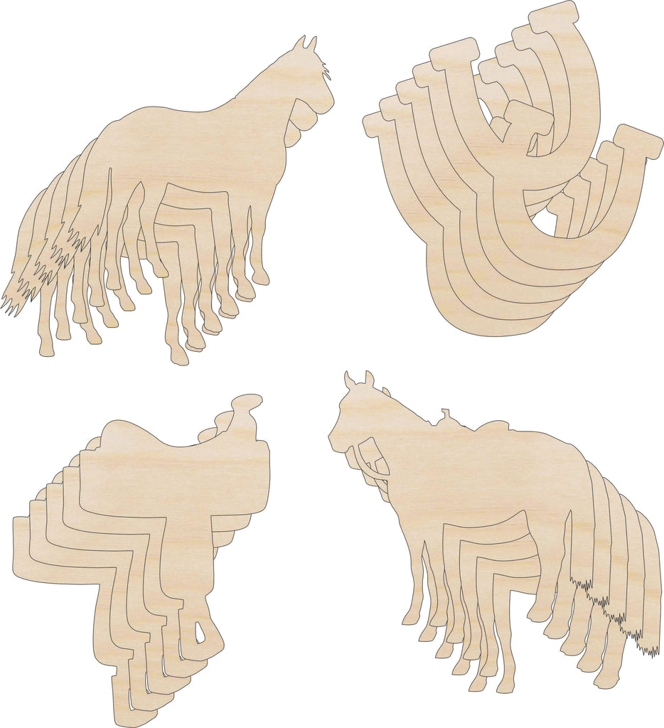 Pack Horse Shapes - Laser Cut Out Unfinished Wood Craft Shapes PK4