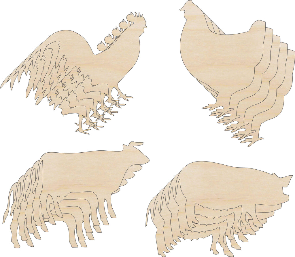 Pack Farm Animal Shapes - Laser Cut Out Unfinished Wood Craft Shapes PK5