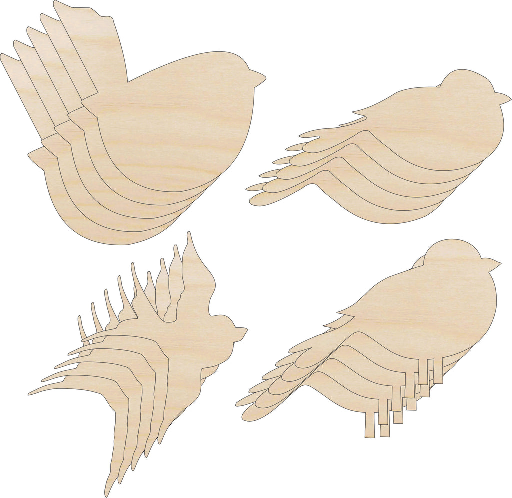 Pack Bird Shapes - Laser Cut Out Unfinished Wood Craft Shapes PK9