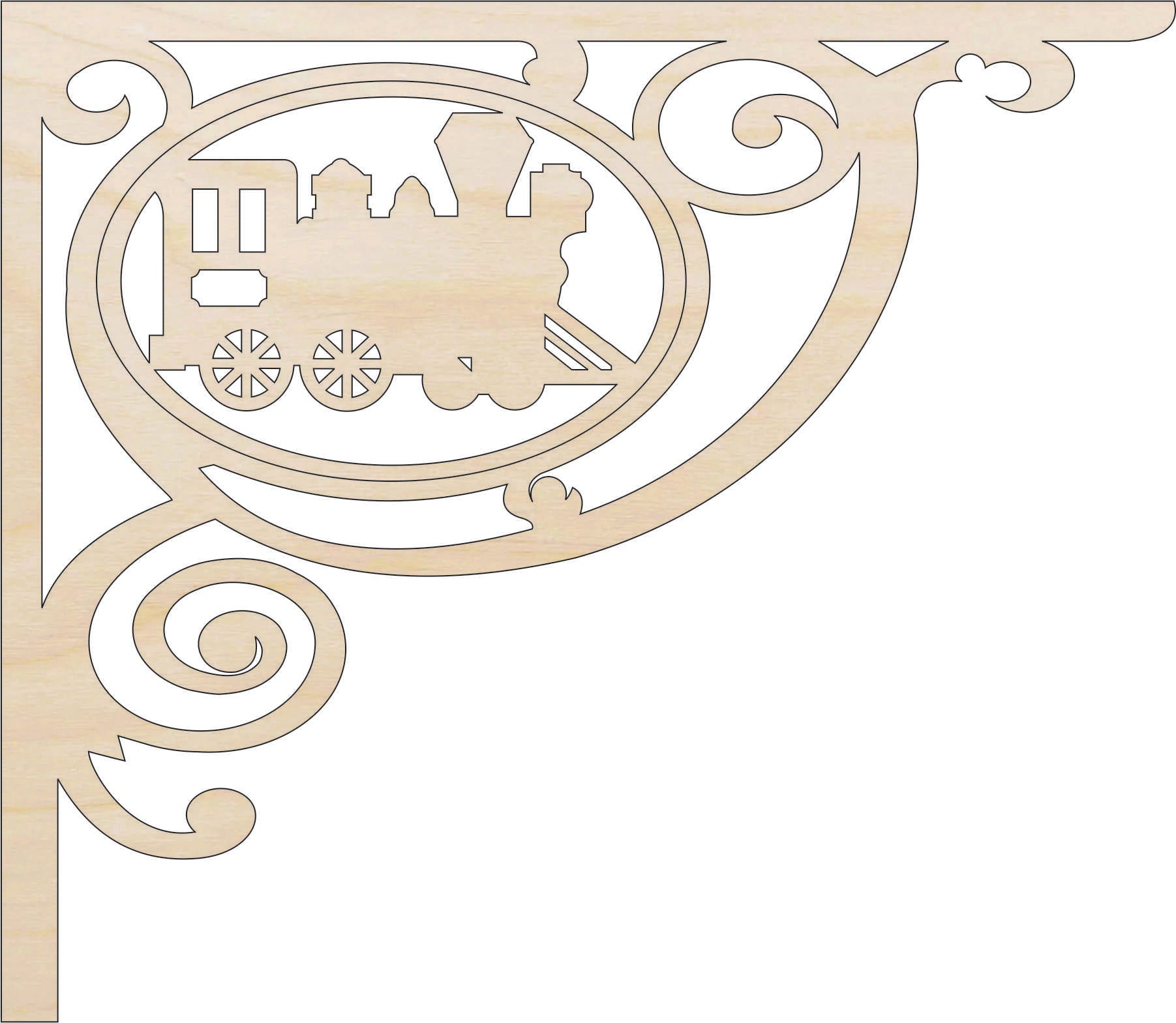 Shelf Bracket Train - Laser Cut Out Unfinished Wood Craft Shape SHLF28 Shelf Bracket Train - Laser Cut Out Unfinished Wood Craft Shape SHLF28