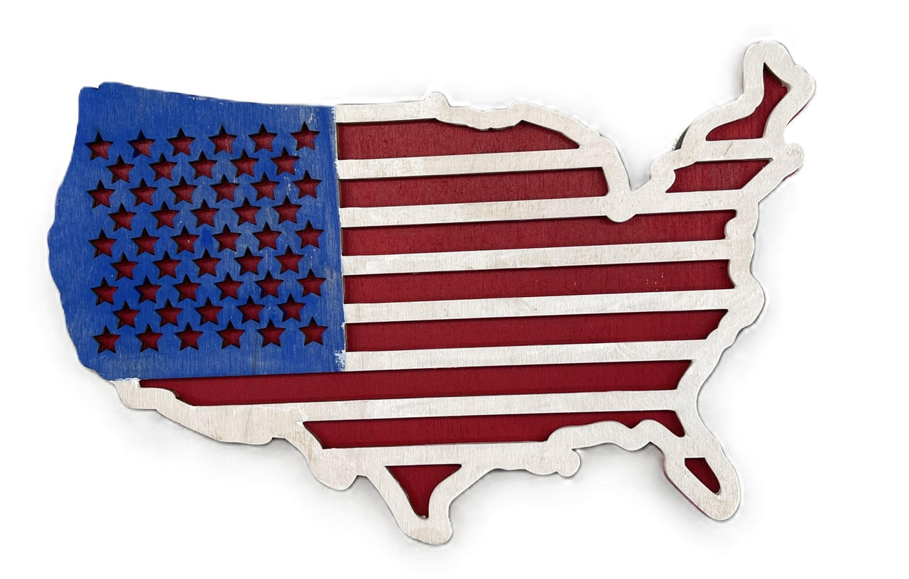 US Flag 3D Laser Cut Ornament – Baltic Birch Wood Craft Supplies | DIY Kit US103 - The Wood Shape Store