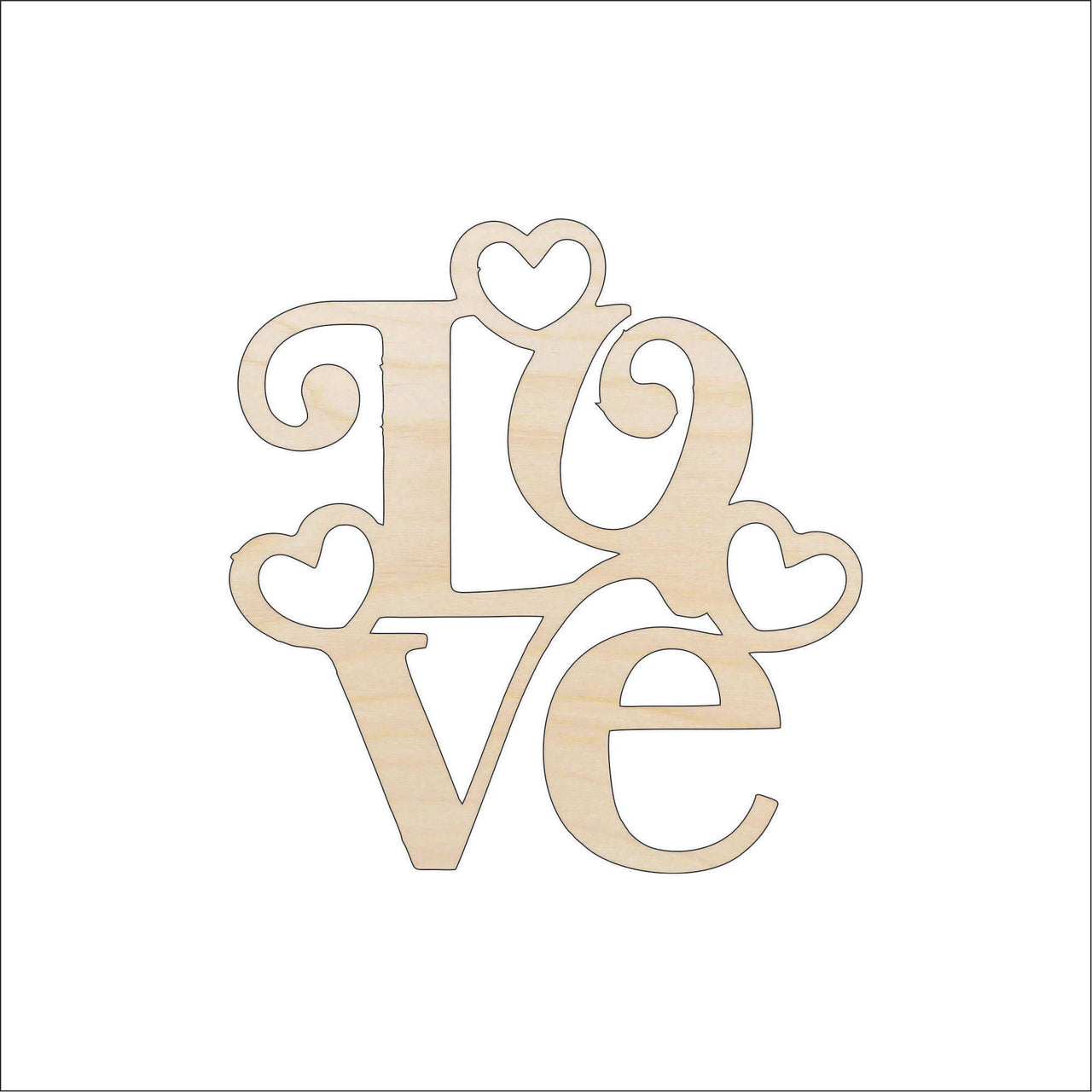 Love Word Wood Craft Shape - Laser Cut Baltic Birch Unfinished DIY Wood Art Supplies VAL37 - The Wood Shape Store