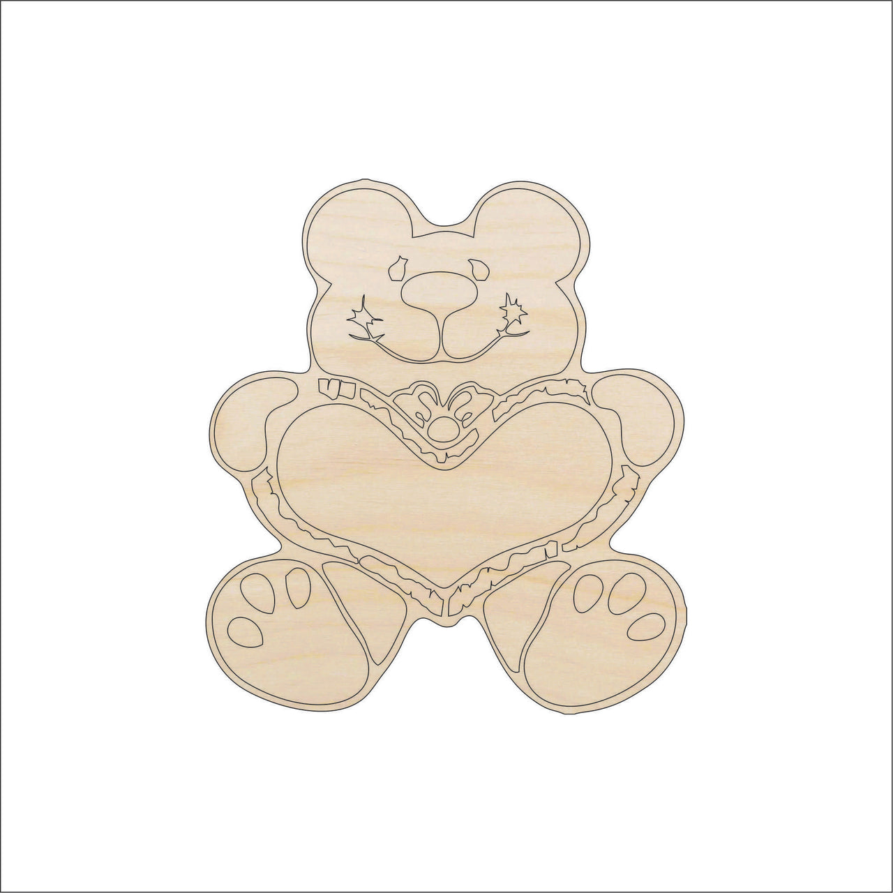 Teddy Bear Wood Craft Shape – Laser Cut Baltic Birch Unfinished DIY Wood Art Supplies VAL9 - The Wood Shape Store