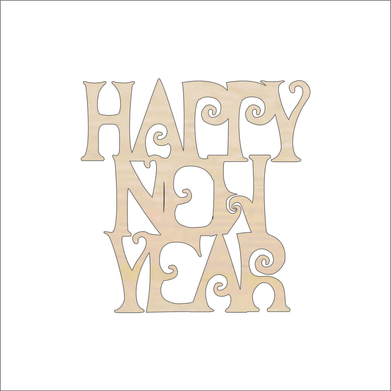 Happy New Year Wood Craft Shape - Laser Cut Baltic Birch Unfinished DIY Wood Art Supplies WRD54 - The Wood Shape Store