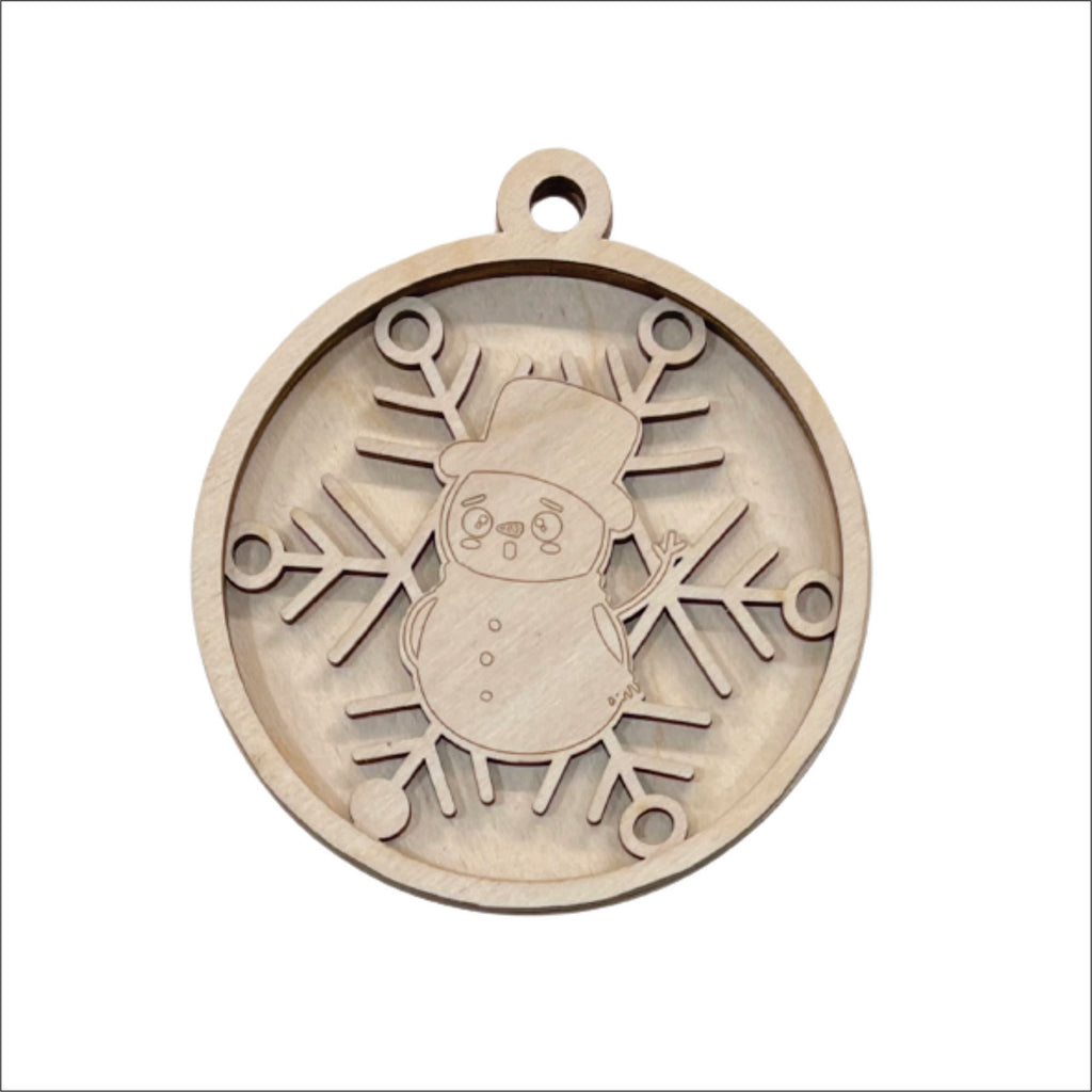 Snowman 3D Laser Cut Ornament – Baltic Birch Wood Craft Supplies | DIY Wood Ornament Kit XM312