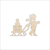 Boy & Sled Wood Craft Shape - Laser Cut Baltic Birch Unfinished DIY Wood Art Supplies XMS33 - The Wood Shape Store