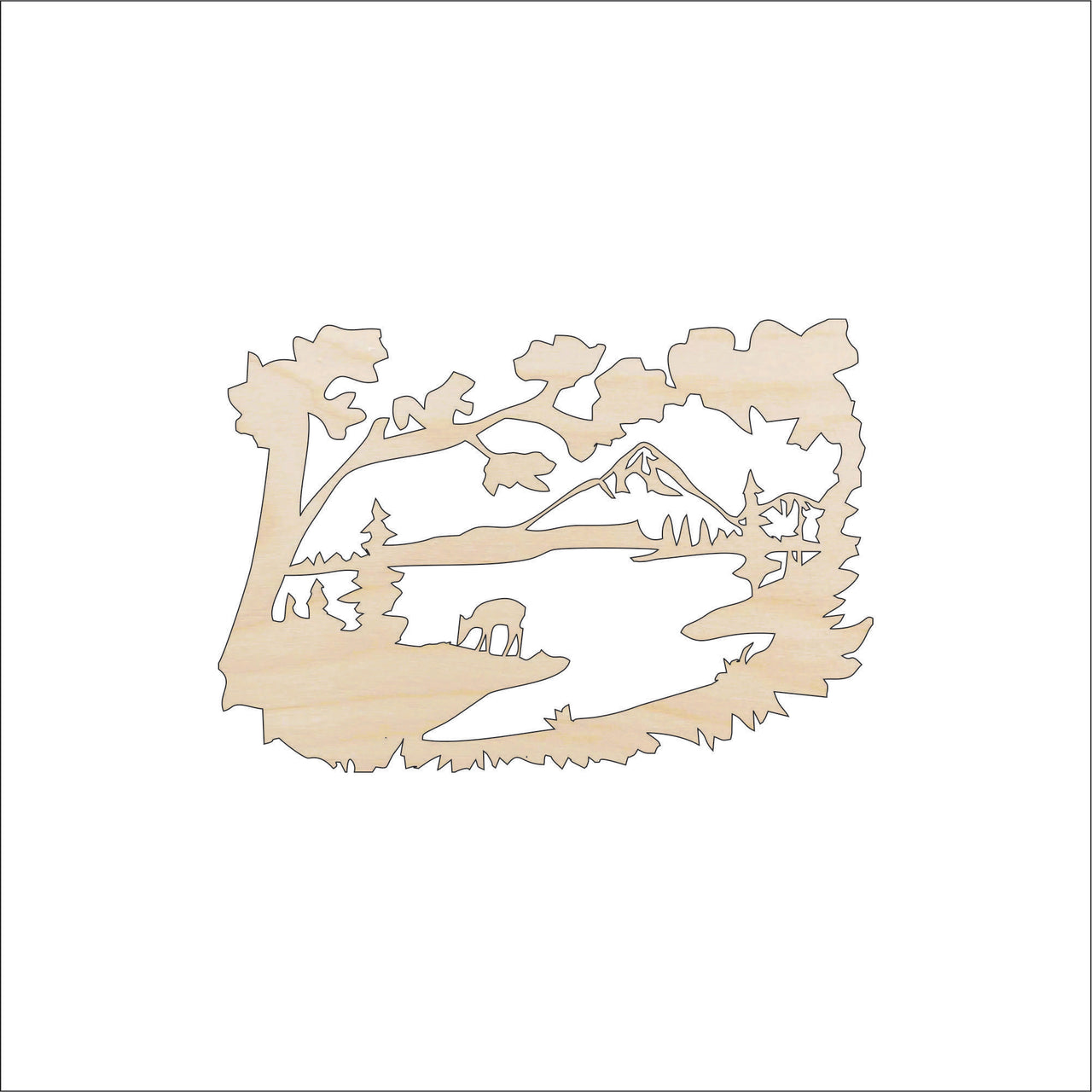 Deer Scene Wood Craft Shape - Laser Cut Baltic Birch Unfinished DIY Wood Art Supplies DER14 - The Wood Shape Store