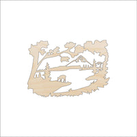 Deer Scene Wood Craft Shape - Laser Cut Baltic Birch Unfinished DIY Wood Art Supplies DER14 - The Wood Shape Store
