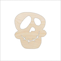 Happy Skull Wood Craft Shape - Laser Cut Baltic Birch Unfinished DIY Wood Art Supplies SKL29 - The Wood Shape Store