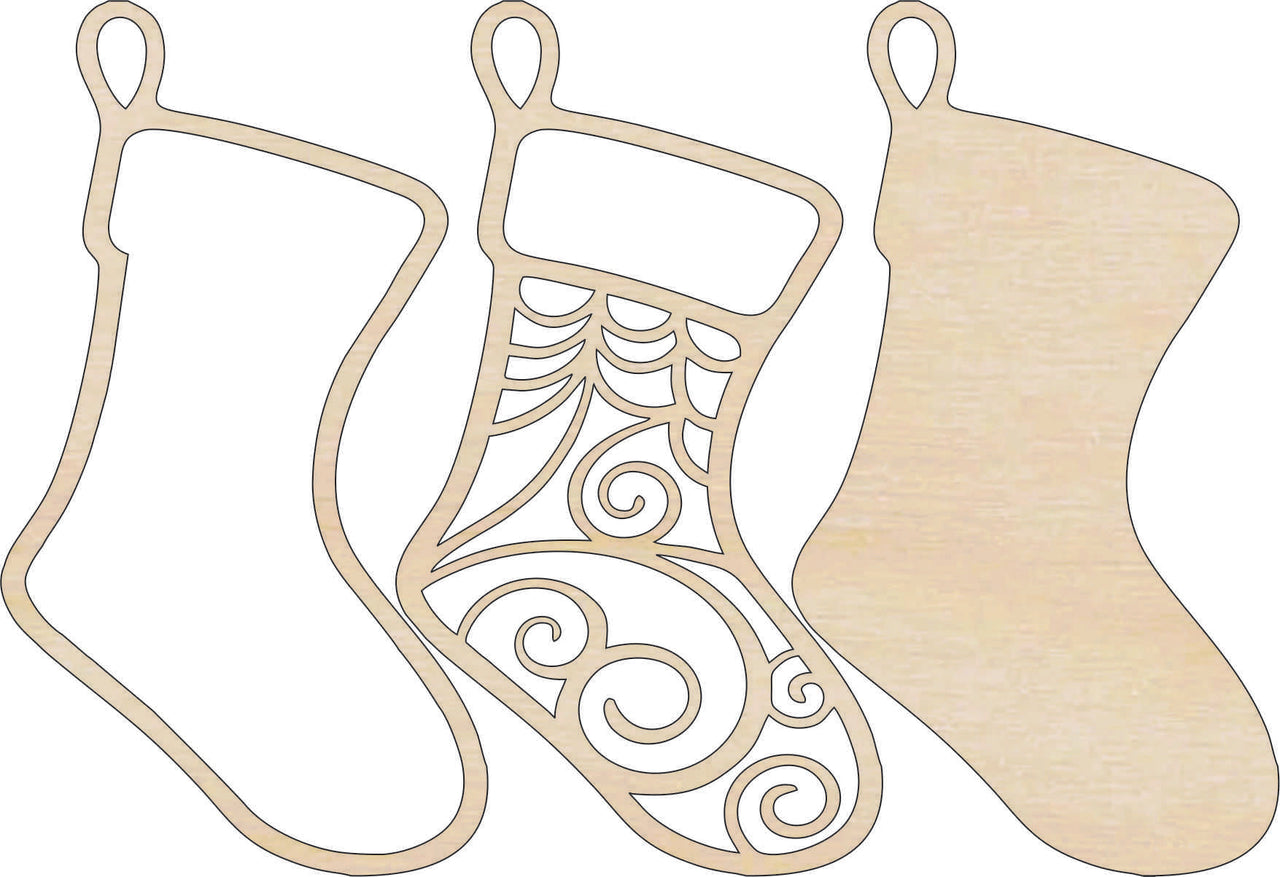 Stocking 3D Laser Cut Ornament – Baltic Birch Wood Craft Supplies | DIY Wood Ornament Kit XM43 - The Wood Shape Store