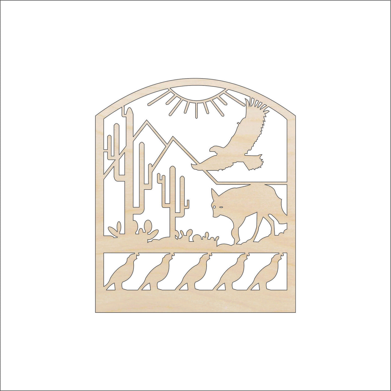 Desert Scene Wood Craft Shape – Laser Cut Baltic Birch Unfinished DIY Wood Art Supplies ANML102 - The Wood Shape Store