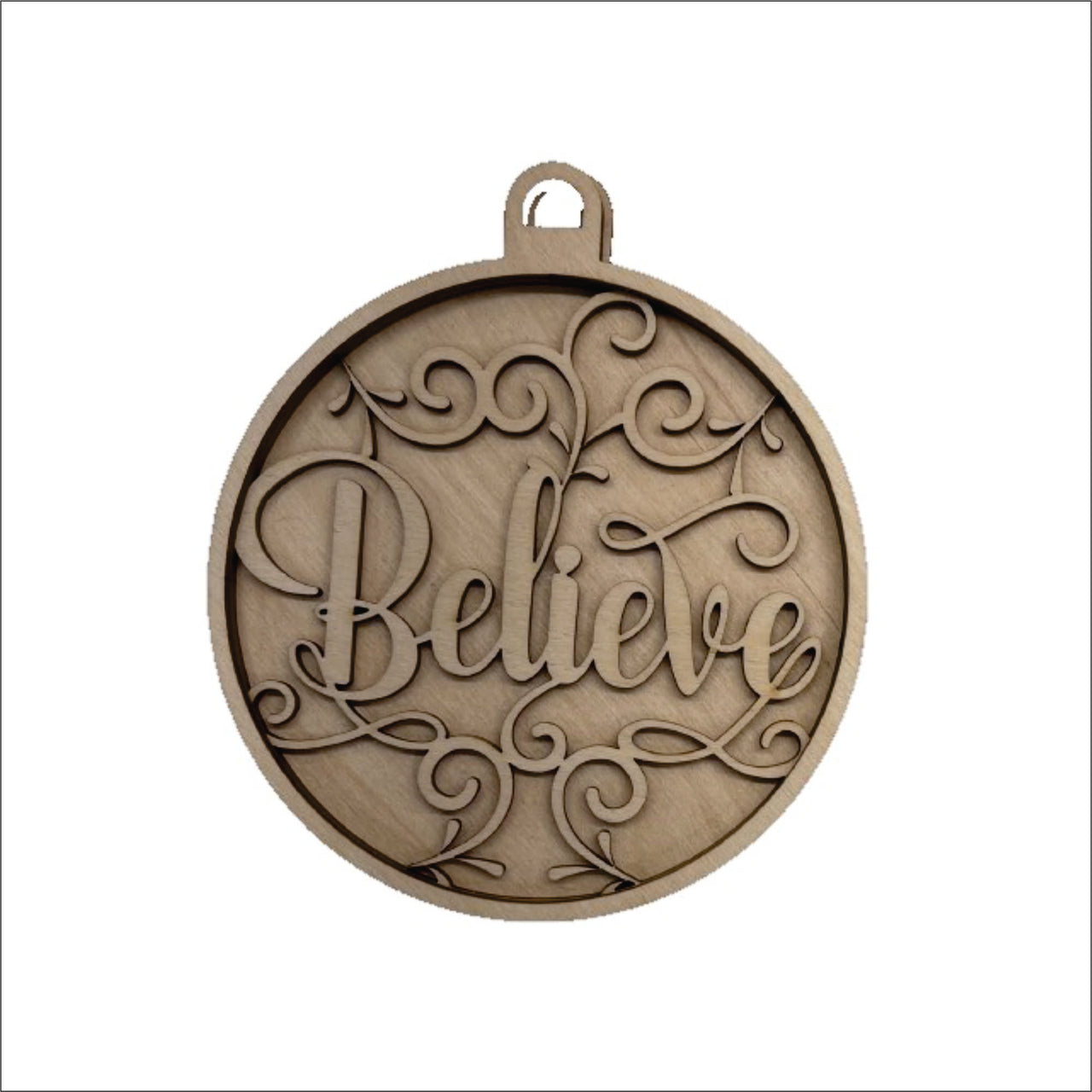 Believe 3D Laser Cut Ornament – Baltic Birch Wood Craft Supplies | DIY Ornament Kit RE17 - The Wood Shape Store