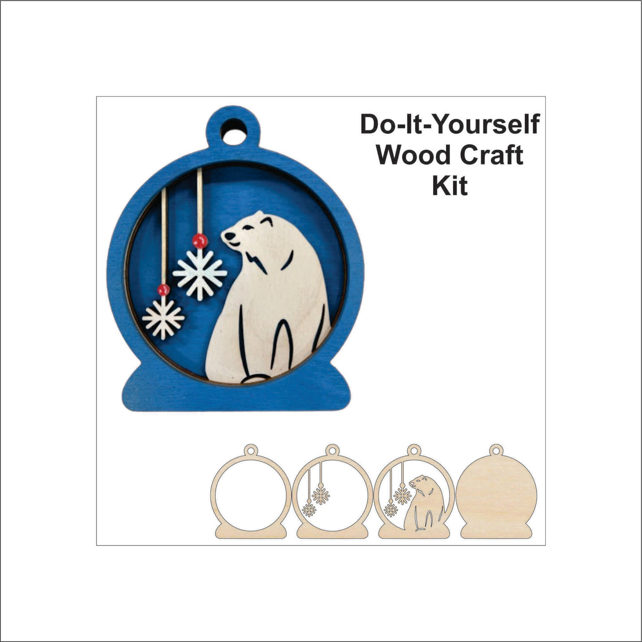 Polar Bear Wood Craft Ornament – Laser Cut Baltic Birch Unfinished DIY Art Supplies Kit AN25 - The Wood Shape Store