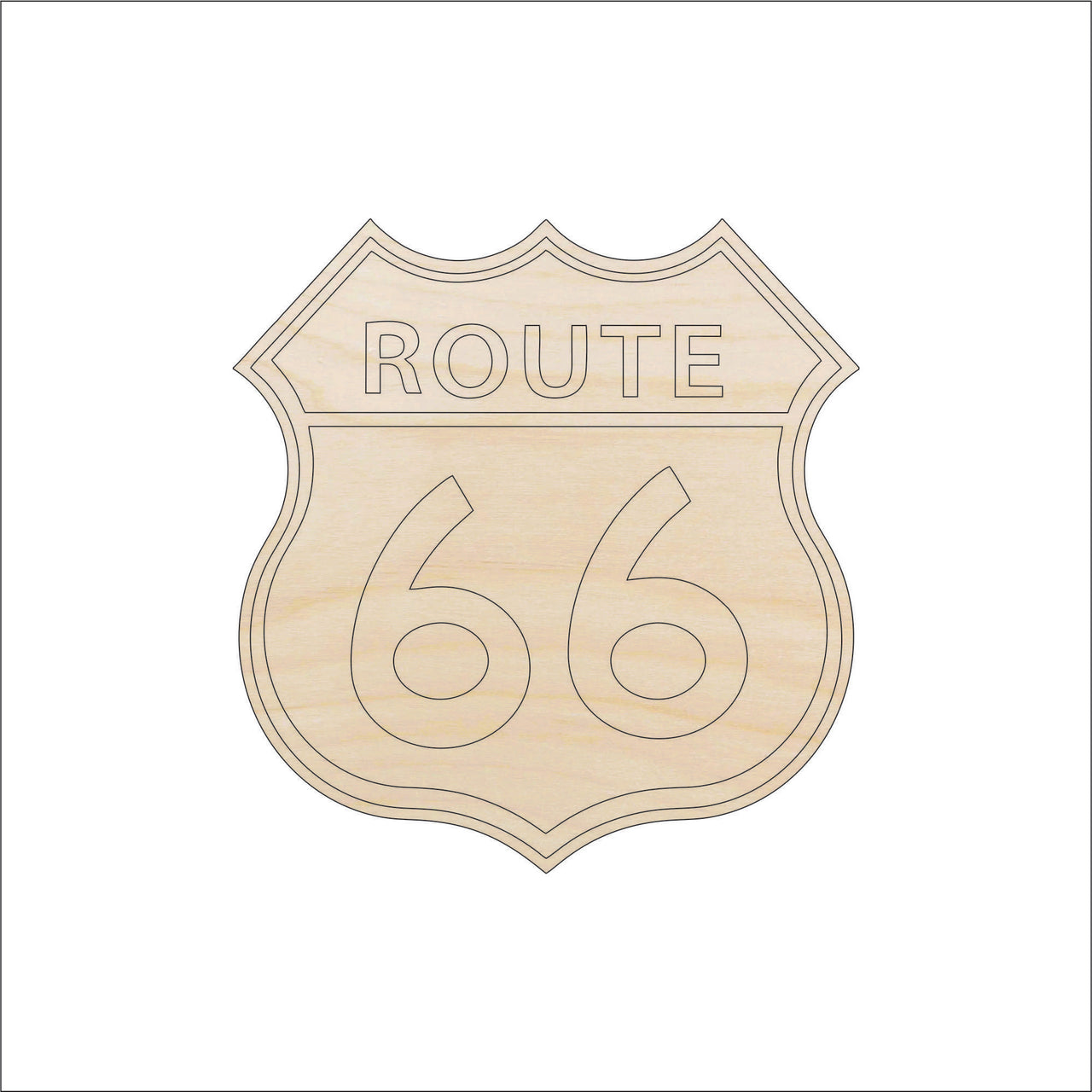 Route 66 Wood Craft Shape - Laser Cut Baltic Birch Unfinished DIY Wood Art Supplies SGN25 - The Wood Shape Store