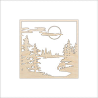 Deer Scene Wood Craft Shape - Laser Cut Baltic Birch Unfinished DIY Wood Art Supplies DER61 - The Wood Shape Store
