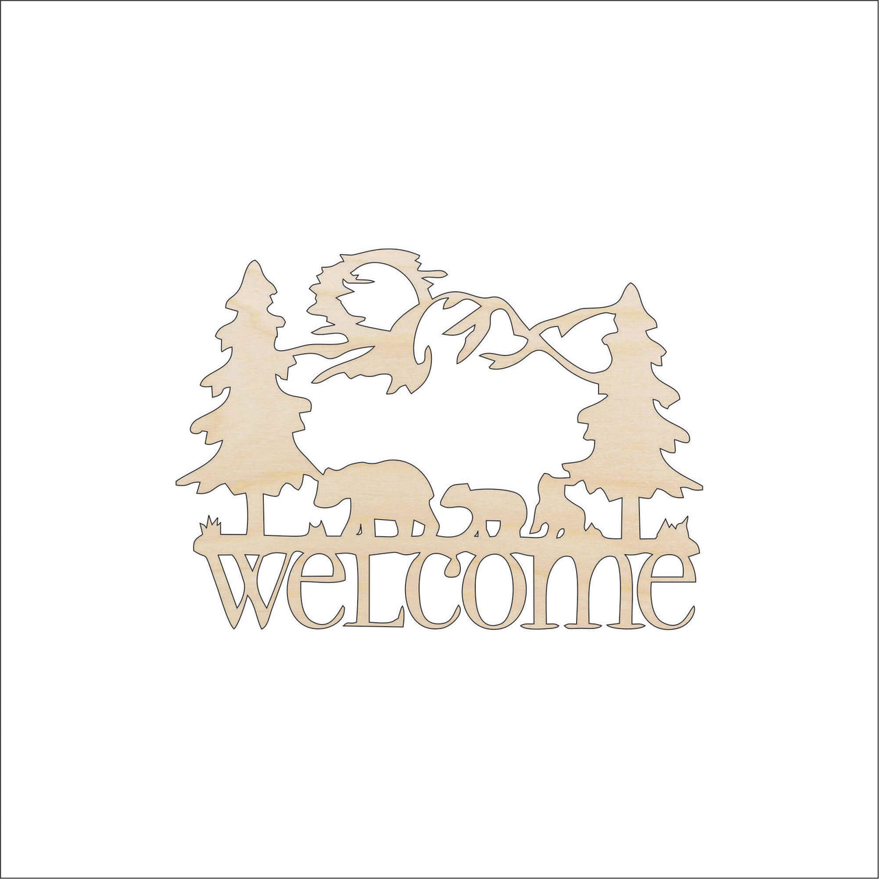 Welcome Bear Wood Craft Shape - laser Cut Out & Unfinished DIY Wood Art Supplies BER46 - The Wood Shape Store
