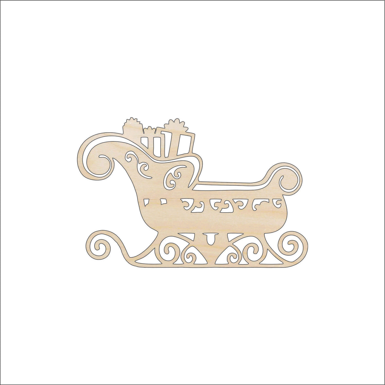 Sleigh Wood Craft Shape - Laser Cut Baltic Birch Unfinished DIY Wood Art Supplies XMS101 - The Wood Shape Store