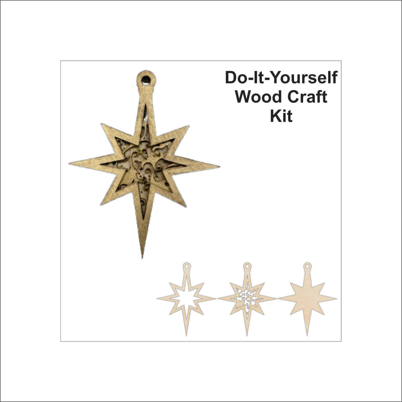 Star 3 3D Laser Cut Ornament – Baltic Birch Wood Craft Supplies | DIY Wood Ornament Kit RE1 - The Wood Shape Store