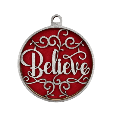 Believe 3D Laser Cut Ornament – Baltic Birch Wood Craft Supplies | DIY Ornament Kit RE17 - The Wood Shape Store