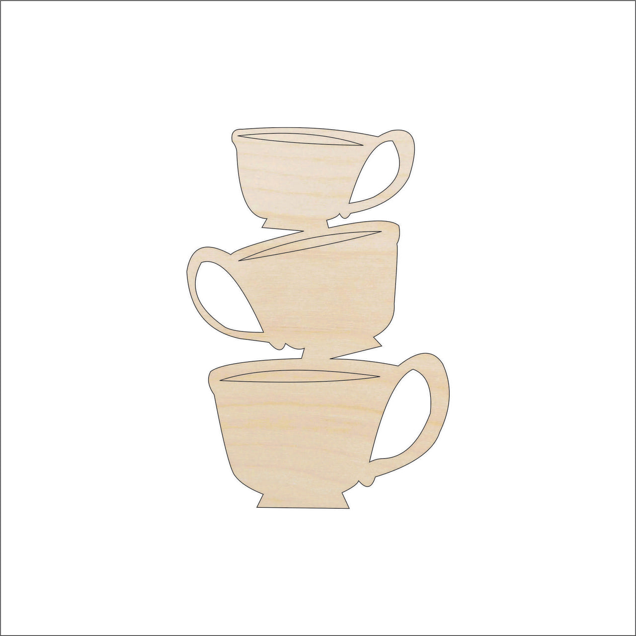Teacups Wood Craft Shape - Laser Cut Baltic Birch Unfinished DIY Wood Art Supplies FOD189 - The Wood Shape Store