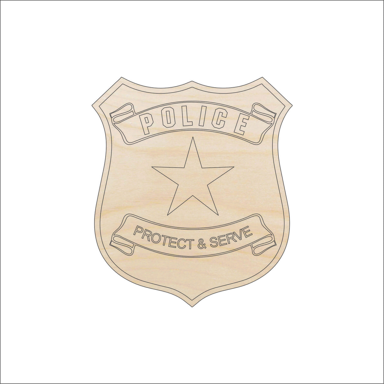 Police Badge Wood Craft Shape – Laser Cut Baltic Birch Unfinished DIY Wood Art Supplies BDG4 - The Wood Shape Store