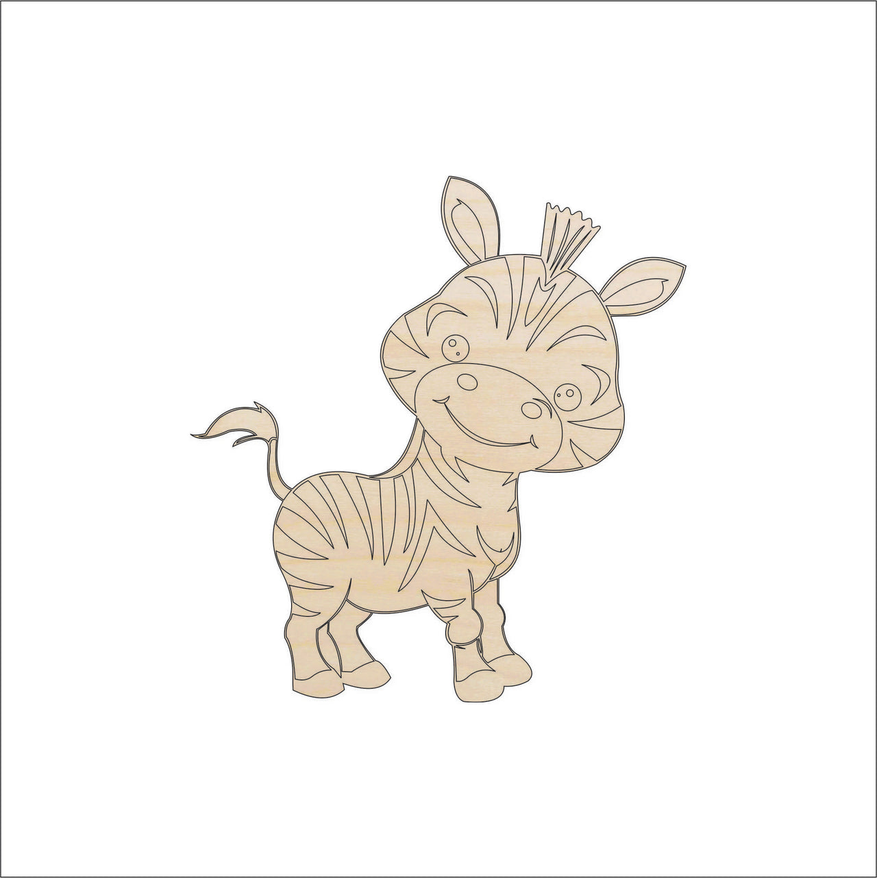 Cute Zebra Wood Craft Shape – Laser Cut Baltic Birch Unfinished DIY Wood Art Supplies ANML67 - The Wood Shape Store
