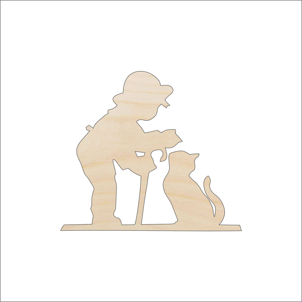 Boy & Cat Wood Craft Shape - Laser Cut Baltic Birch Unfinished DIY Wood Art Supplies PPL117 - The Wood Shape Store