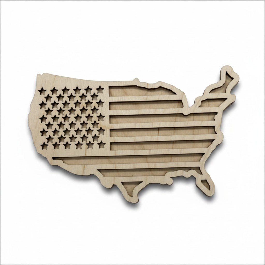 US Flag 3D Laser Cut Ornament – Baltic Birch Wood Craft Supplies | DIY Kit US103 - The Wood Shape Store
