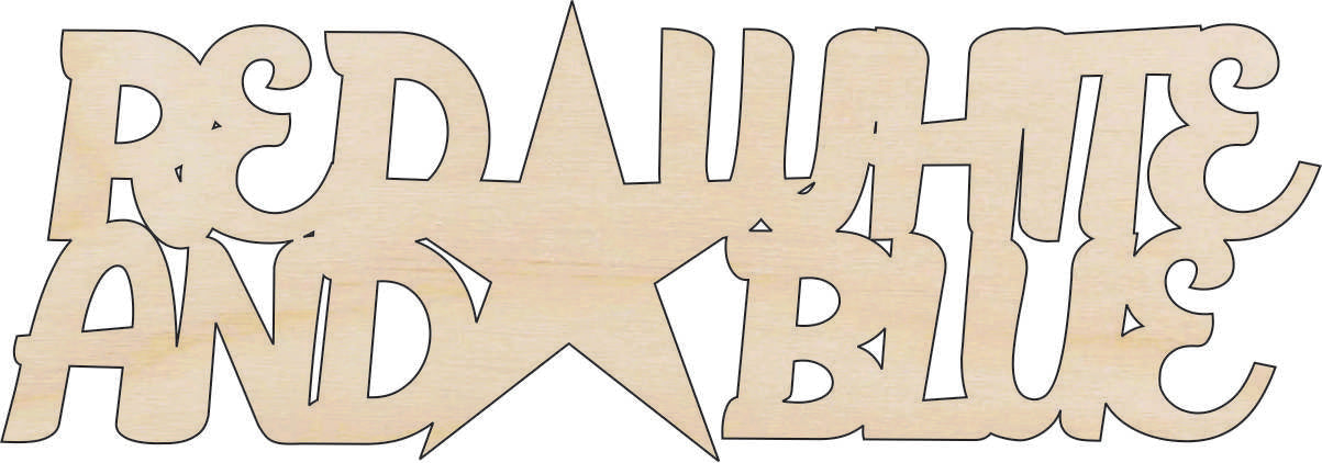 Word Red White & Blue - Laser Cut Out Unfinished Wood Craft Shape 4TH2 Word Red White & Blue - Laser Cut Out Unfinished Wood Craft Shape 4TH2