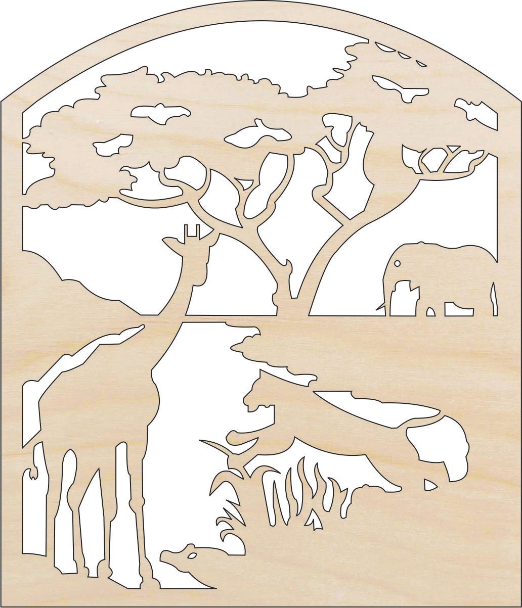 Safari Scene Wood Craft Shape – Laser Cut Baltic Birch Unfinished DIY Wood Art Supplies ANML103 - The Wood Shape Store