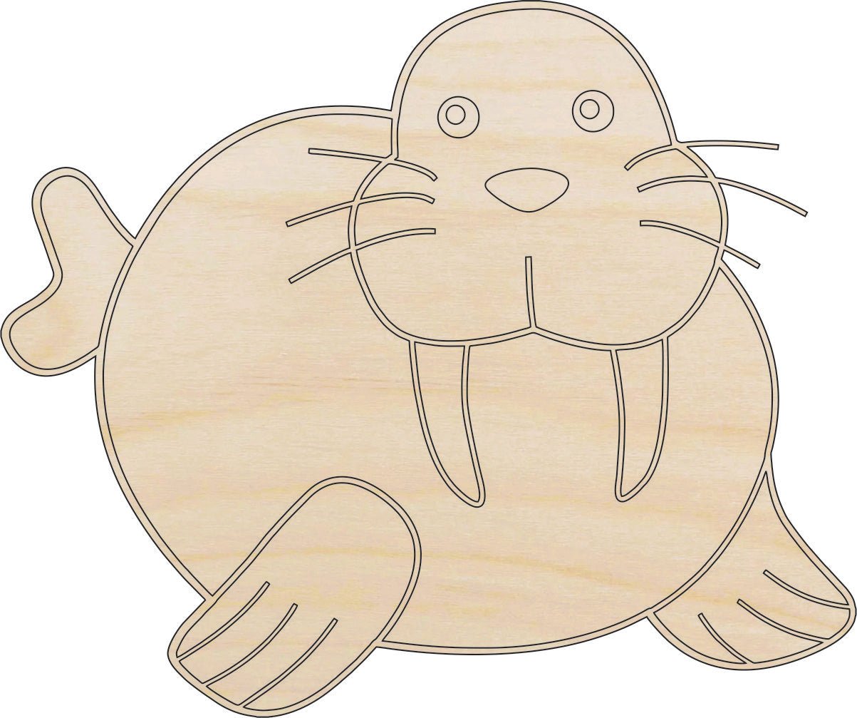 Cute Walrus Wood Craft Shape – Laser Cut Baltic Birch Unfinished DIY Wood Art Supplies ANML34 - The Wood Shape Store
