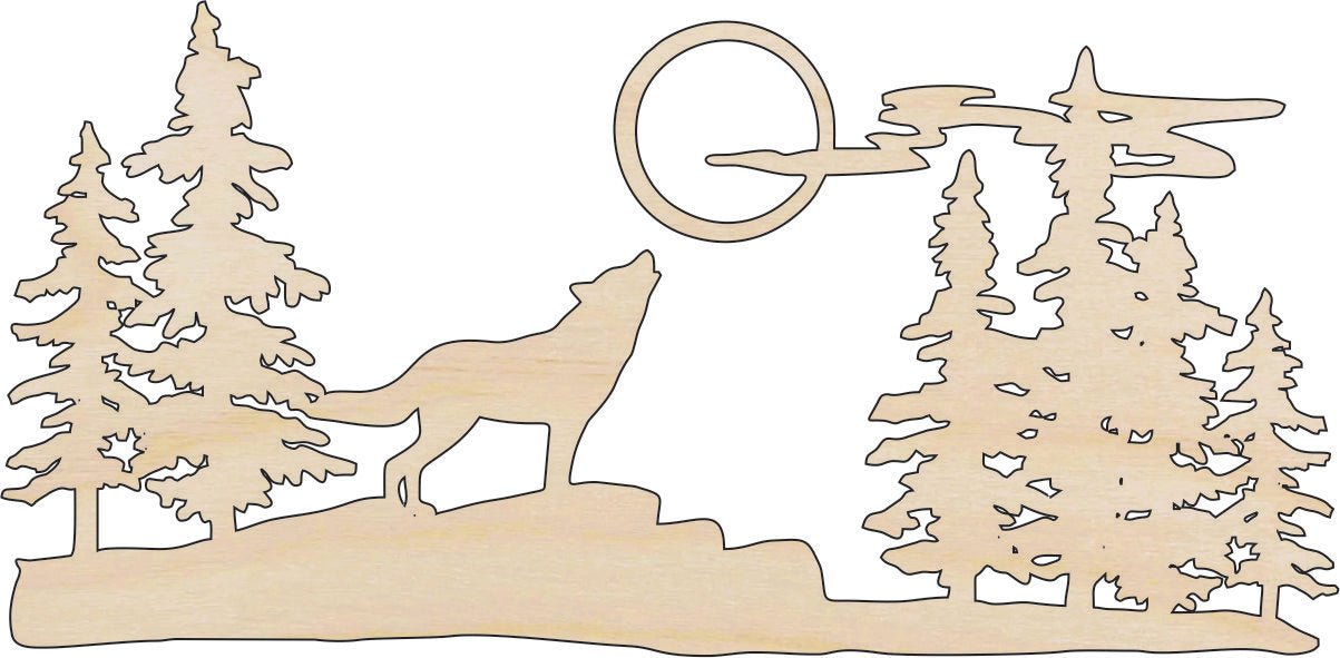 Howling Wolf Wood Craft Shape – Laser Cut Baltic Birch Unfinished DIY Art Supplies ANML72 - The Wood Shape Store